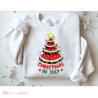 Christmas In July Shirts Watermelon Xmas Tree Sweatshirt thumb 2