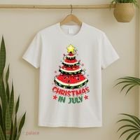 Christmas In July Shirts Watermelon Xmas Tree T-Shirt thumb 2