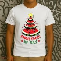 Christmas In July Shirts Watermelon Xmas Tree T-Shirt thumb 3