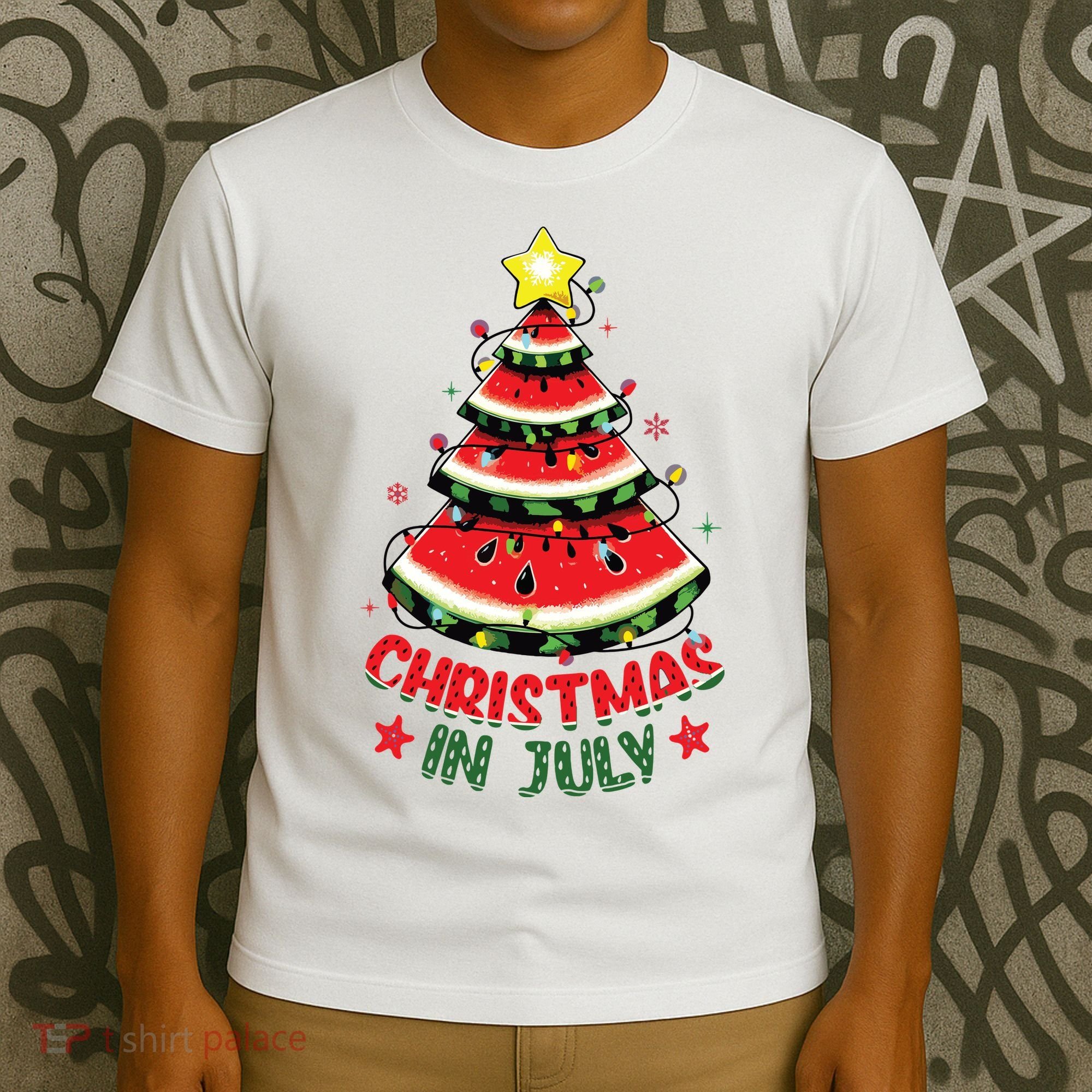 Christmas In July Shirts Watermelon Xmas Tree T-Shirt
