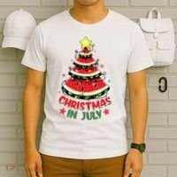 Christmas In July Shirts Watermelon Xmas Tree T-Shirt thumb 6