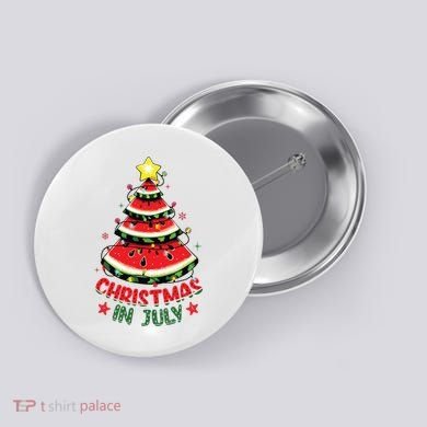 Christmas In July Shirts Watermelon Xmas Tree Button