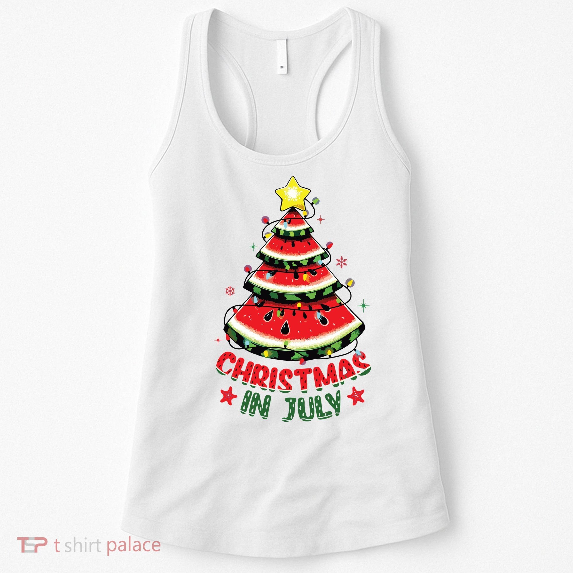 Christmas In July Shirts Watermelon Xmas Tree Women's Tank Top