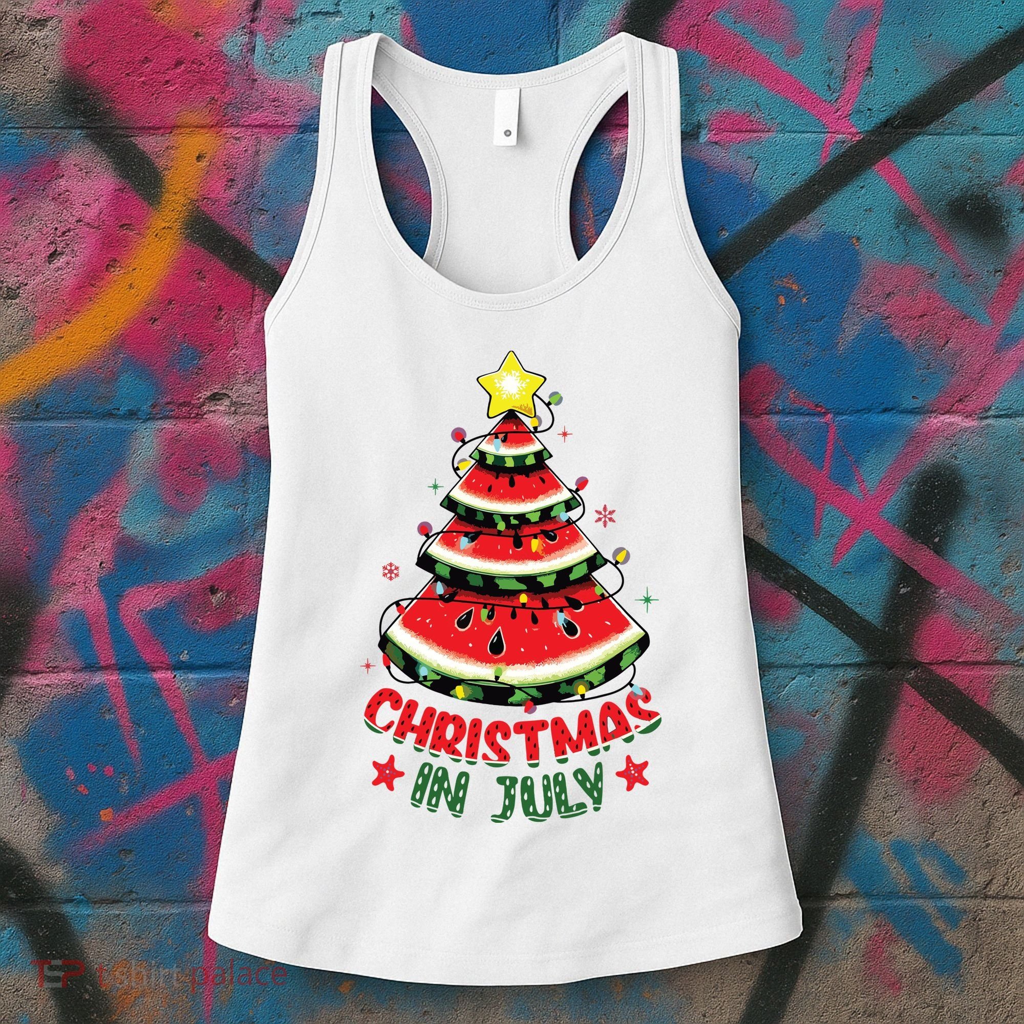 Christmas In July Shirts Watermelon Xmas Tree Women's Tank Top