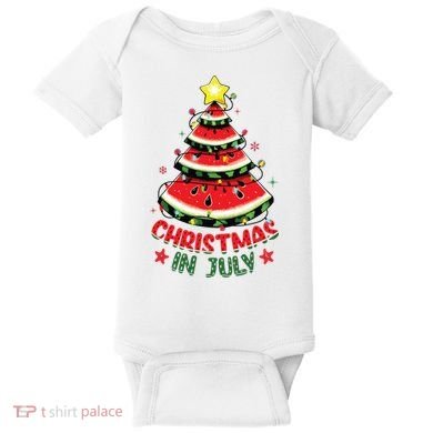 Christmas In July Shirts Watermelon Xmas Tree Baby Bodysuit