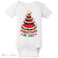 Christmas In July Shirts Watermelon Xmas Tree Baby Bodysuit thumb 0