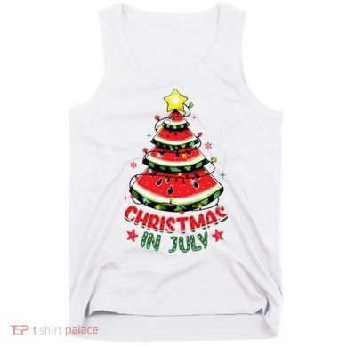 Christmas In July Shirts Watermelon Xmas Tree Tank Top