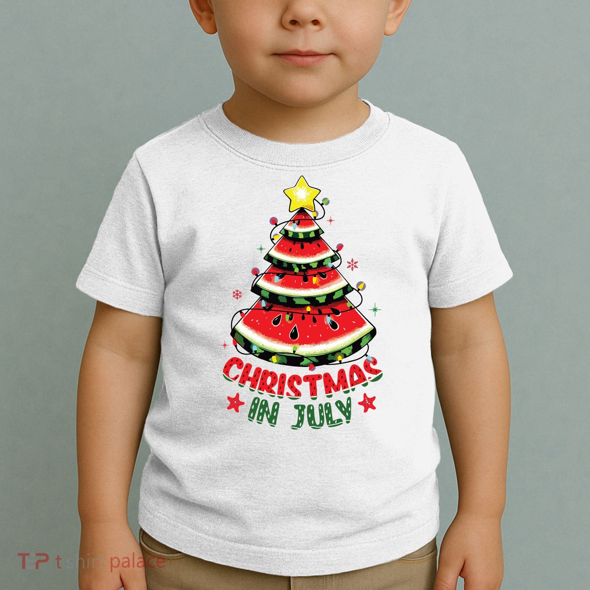 Christmas In July Shirts Watermelon Xmas Tree Toddler T-Shirt