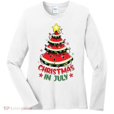 Christmas In July Shirts Watermelon Xmas Tree Women's Long Sleeve Shirt