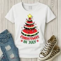 Christmas In July Shirts Watermelon Xmas Tree Women's T-Shirt thumb 3
