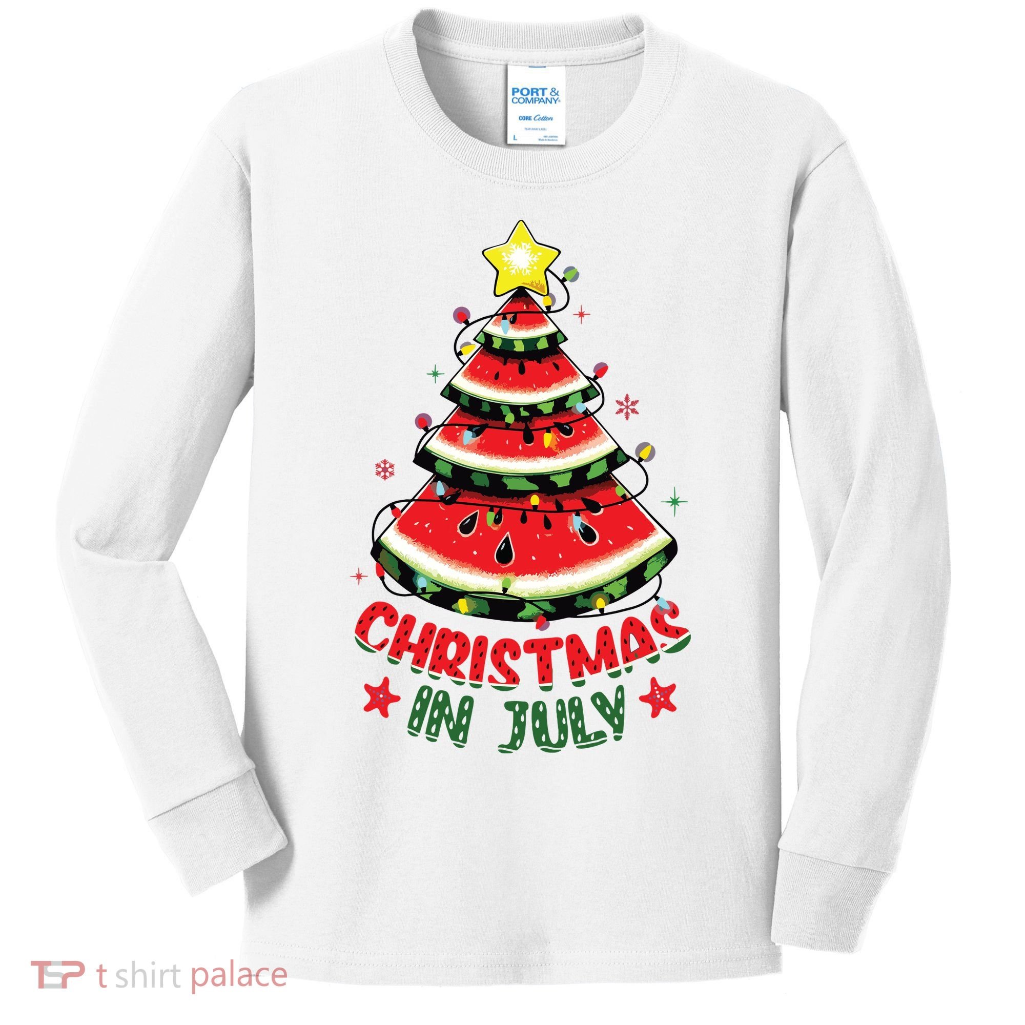 Christmas In July Shirts Watermelon Xmas Tree Kids Long Sleeve Shirt