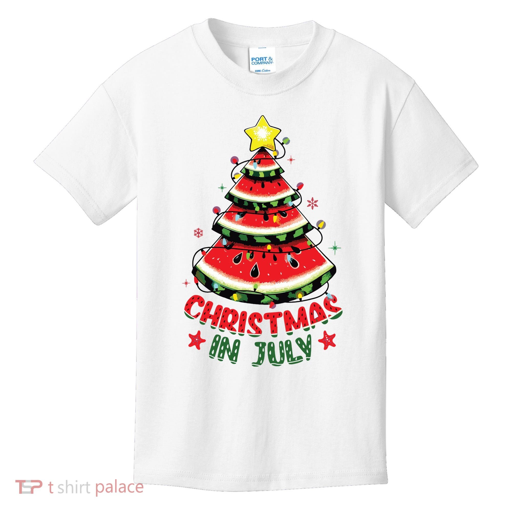 Christmas In July Shirts Watermelon Xmas Tree Kids T-Shirt