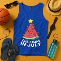 Christmas In July Summer Watermelon Xmas Tree Tank Top thumb 4