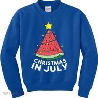 Christmas In July Summer Watermelon Xmas Tree Kids Sweatshirt thumb 0