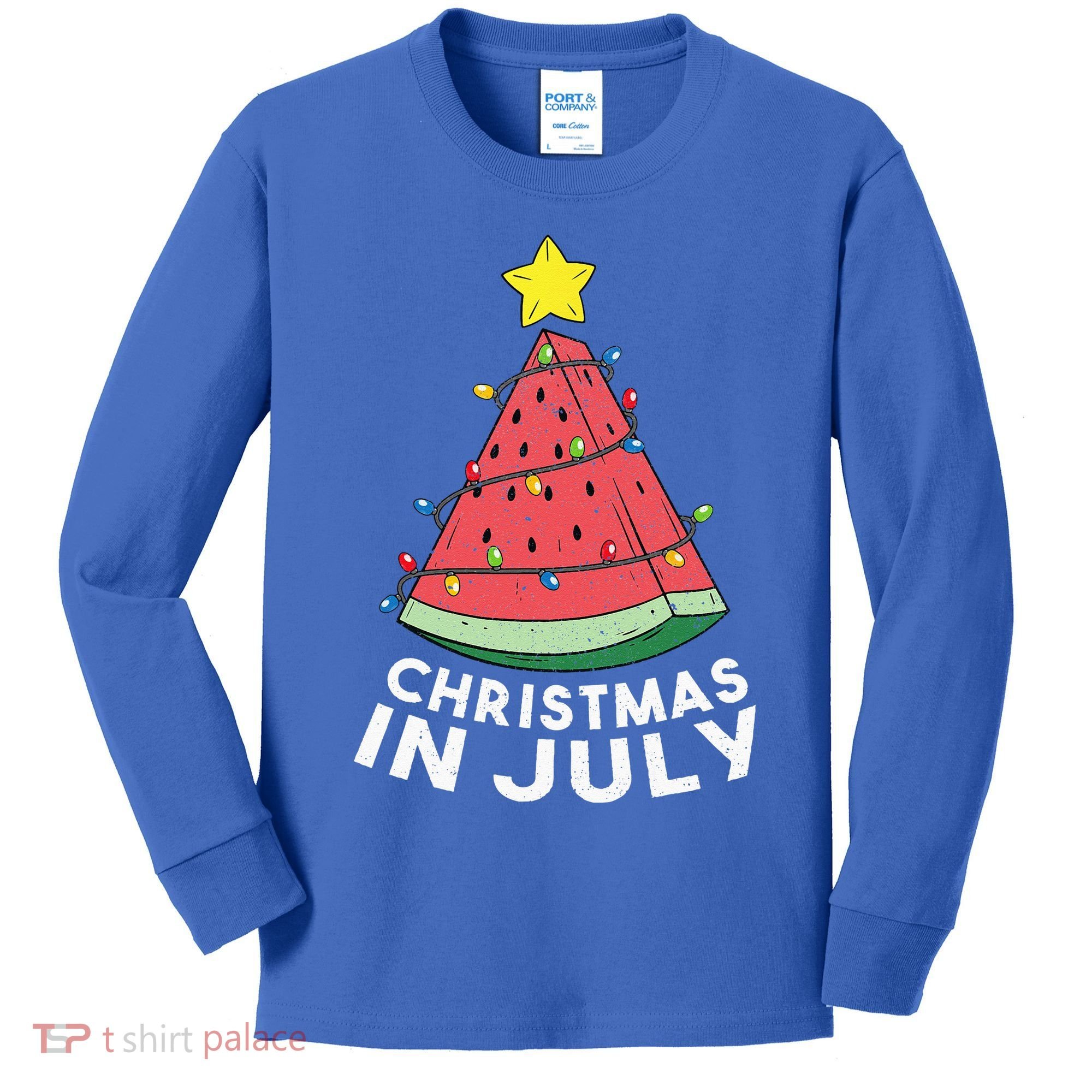 Christmas In July Summer Watermelon Xmas Tree Kids Long Sleeve Shirt
