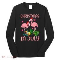 Christmas In July Flamingo Wearing Santa Hat Long Sleeve Shirt thumb 0