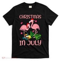 Christmas In July Flamingo Wearing Santa Hat T-Shirt thumb 0