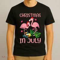 Christmas In July Flamingo Wearing Santa Hat T-Shirt thumb 3