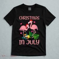Christmas In July Flamingo Wearing Santa Hat T-Shirt thumb 5