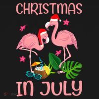 Christmas In July Flamingo Wearing Santa Hat T-Shirt thumb 7
