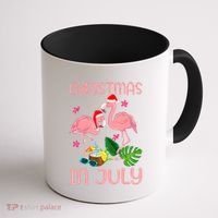Christmas In July Flamingo Wearing Santa Hat Coffee Mug thumb 1