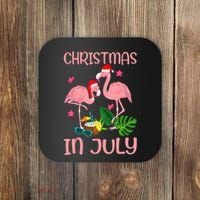 Christmas In July Flamingo Wearing Santa Hat Coaster thumb 0