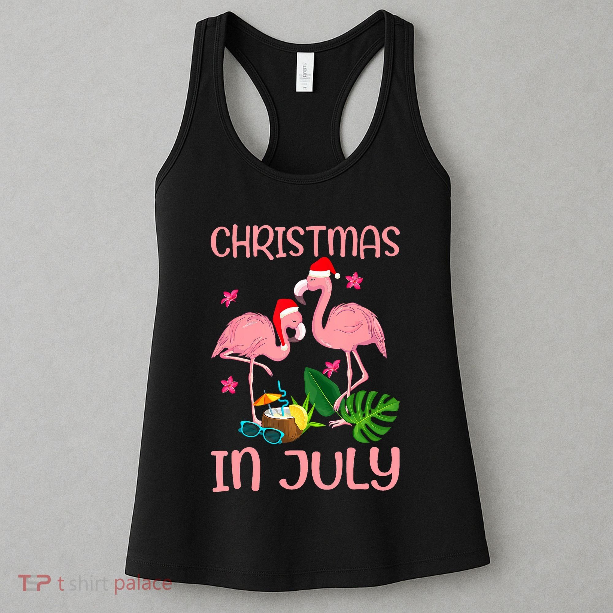 Christmas In July Flamingo Wearing Santa Hat Women's Tank Top