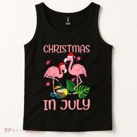 Christmas In July Flamingo Wearing Santa Hat Tank Top thumb 2