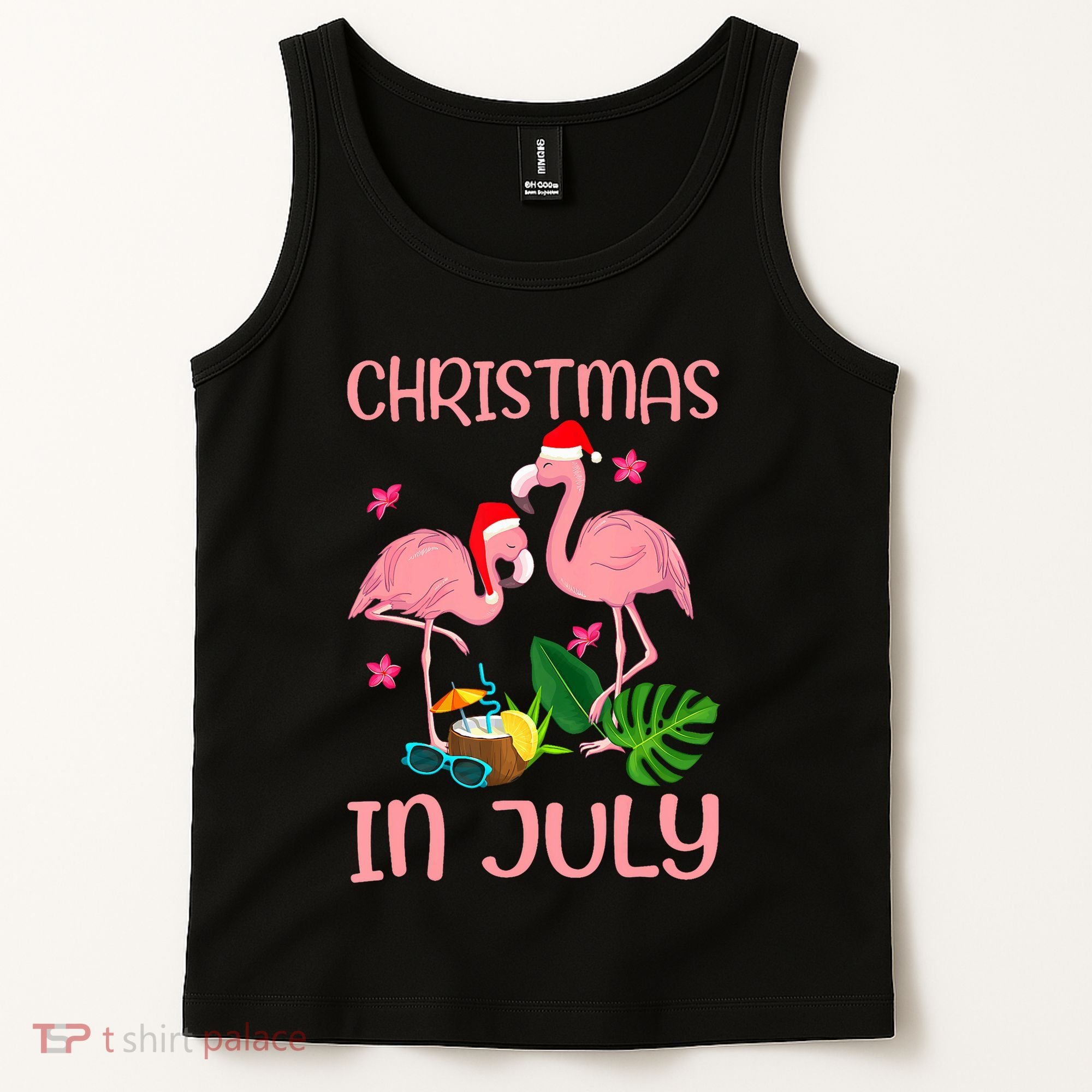 Christmas In July Flamingo Wearing Santa Hat Tank Top