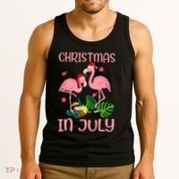 Christmas In July Flamingo Wearing Santa Hat Tank Top thumb 3