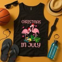 Christmas In July Flamingo Wearing Santa Hat Tank Top thumb 4