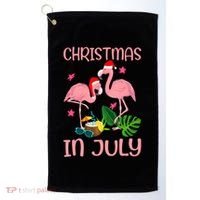 Christmas In July Flamingo Wearing Santa Hat Golf Towel thumb 0