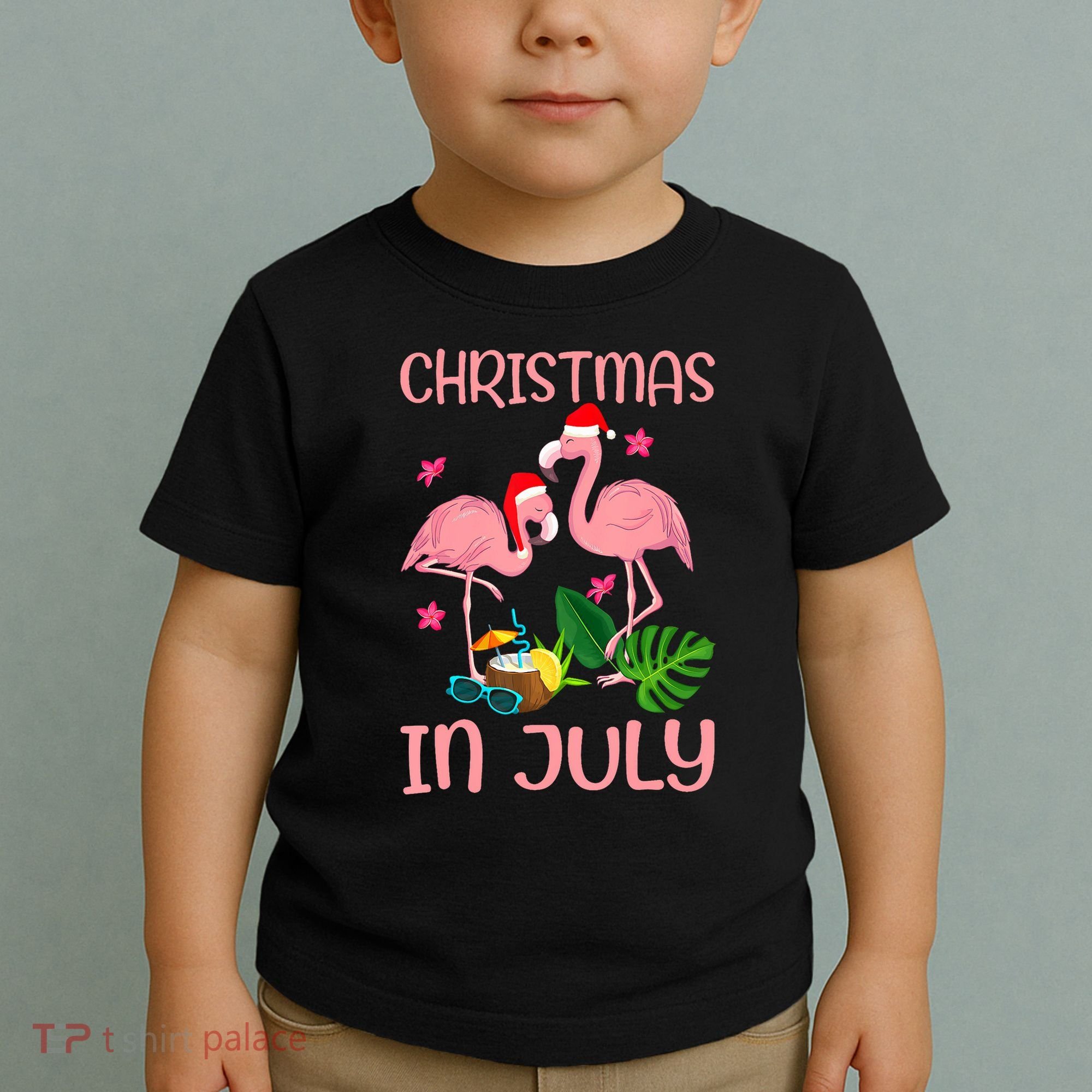 Christmas In July Flamingo Wearing Santa Hat Toddler T-Shirt