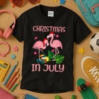 Christmas In July Flamingo Wearing Santa Hat Kids T-Shirt thumb 3