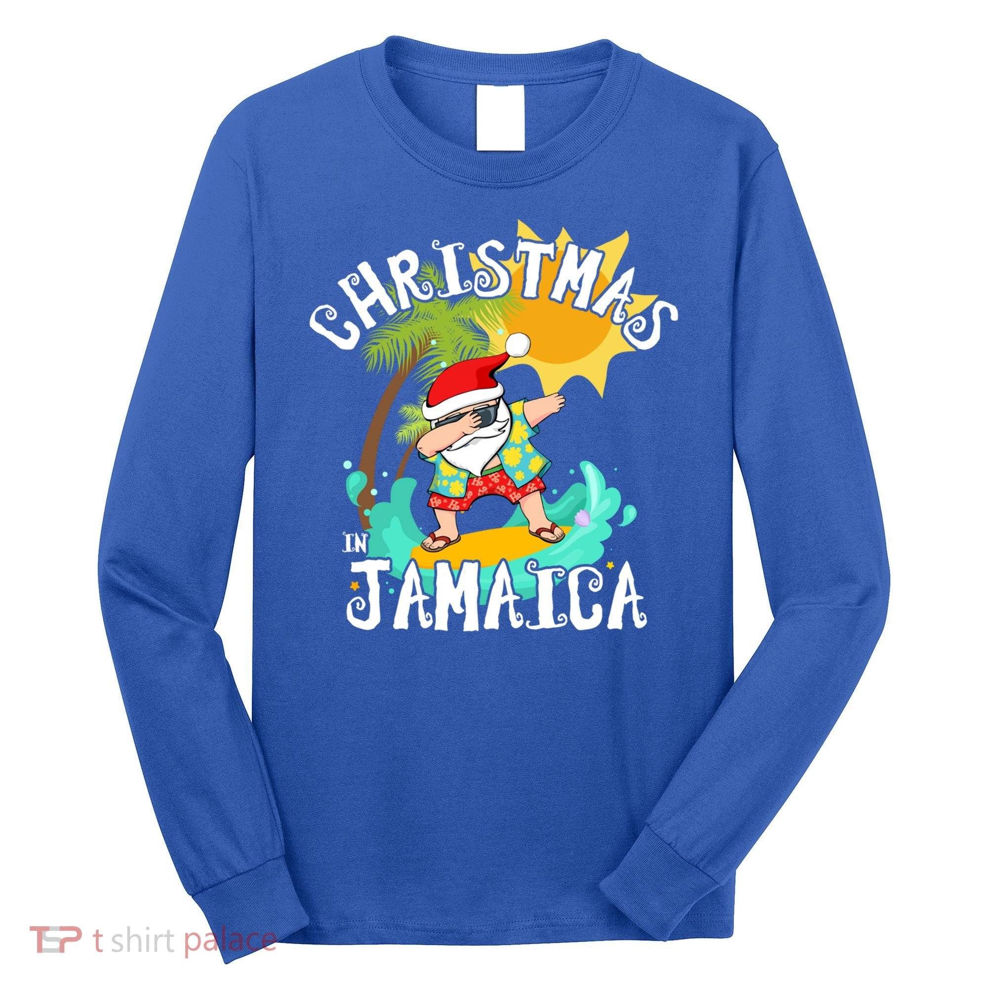 Christmas In Jamaica Dabbing Santa Family Vacation Gift Long Sleeve Shirt