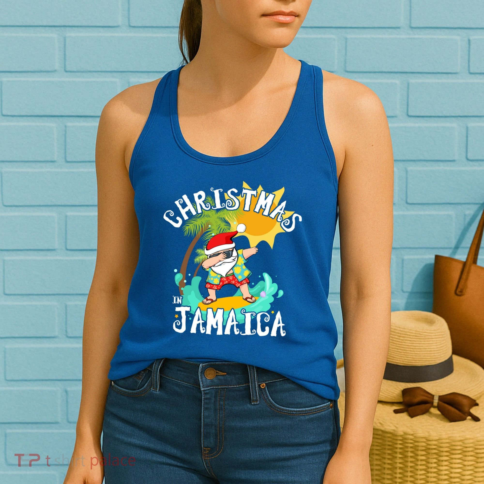 Christmas In Jamaica Dabbing Santa Family Vacation Gift Women's Tank Top