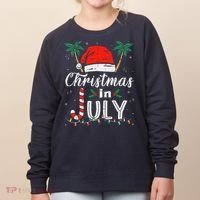 Christmas In July Santa Hat Funny Xmas Women's Sweatshirt thumb 0