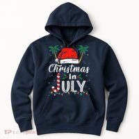 Christmas In July Santa Hat Funny Xmas Hoodie thumb 0