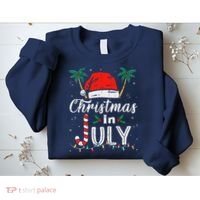 Christmas In July Santa Hat Funny Xmas Sweatshirt thumb 2