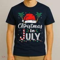 Christmas In July Santa Hat Funny Xmas T-Shirt thumb 3