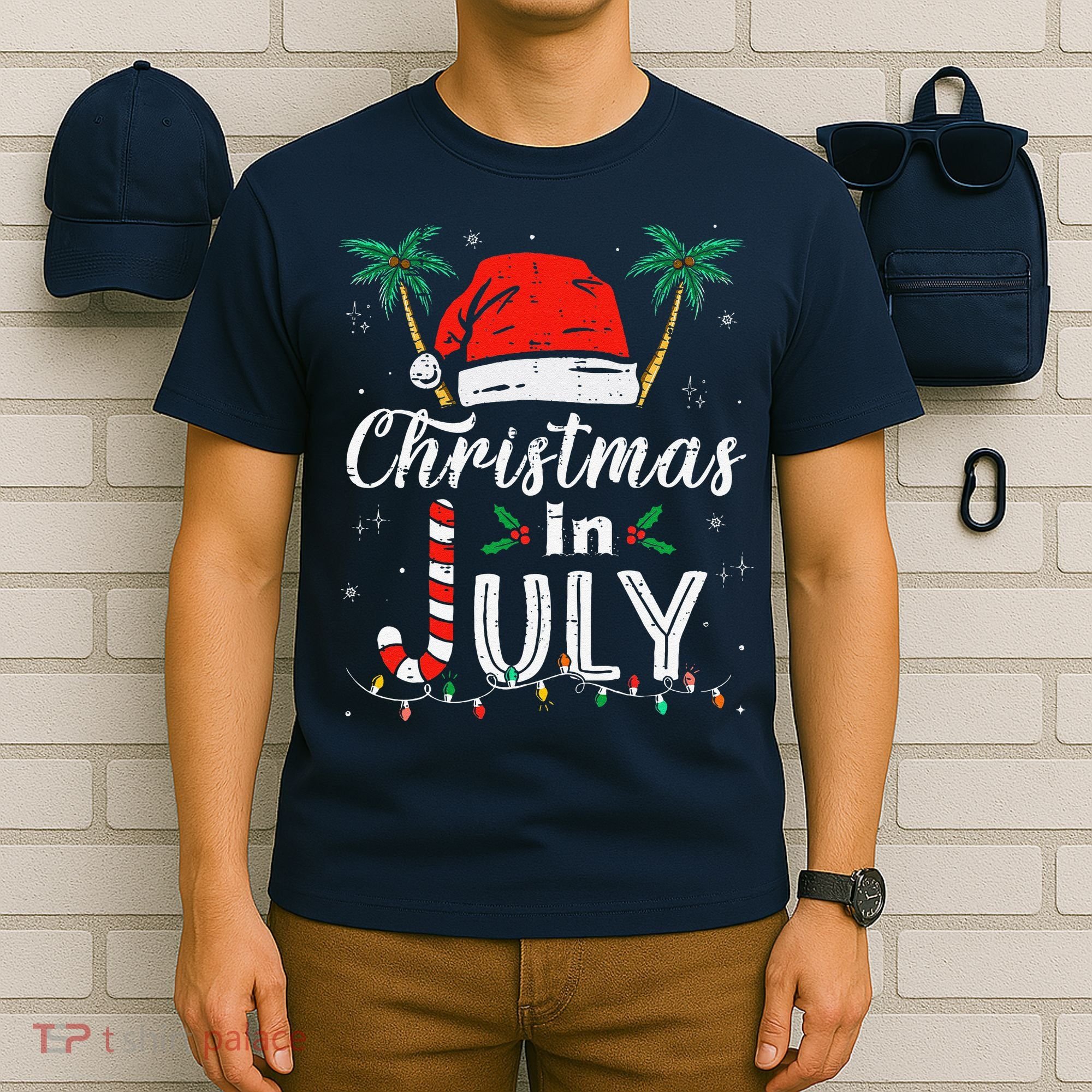 Christmas In July Santa Hat Funny Xmas T-Shirt