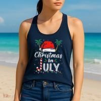 Christmas In July Santa Hat Funny Xmas Women's Tank Top thumb 2