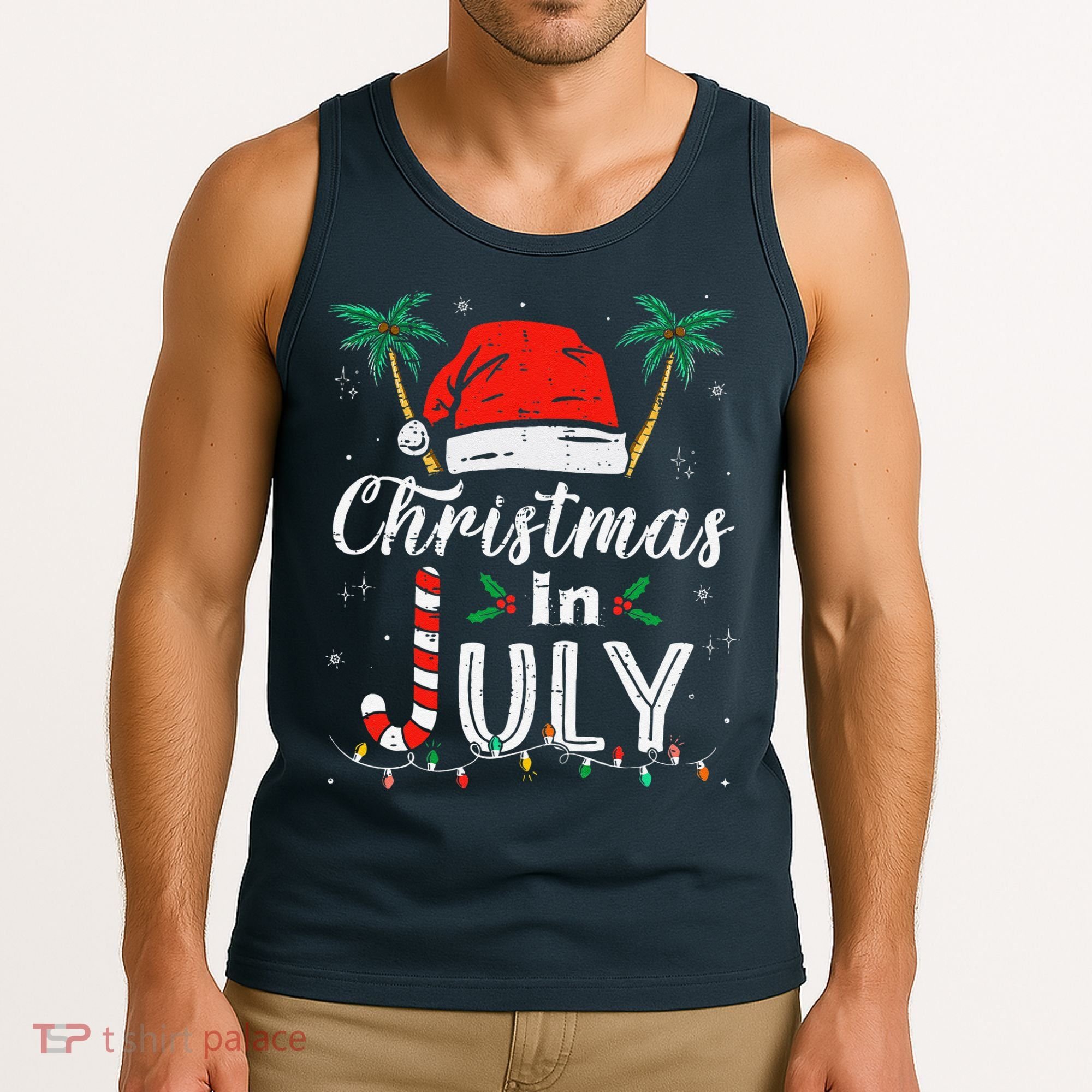 Christmas In July Santa Hat Funny Xmas Tank Top