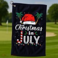 Christmas In July Santa Hat Funny Xmas Golf Towel thumb 1