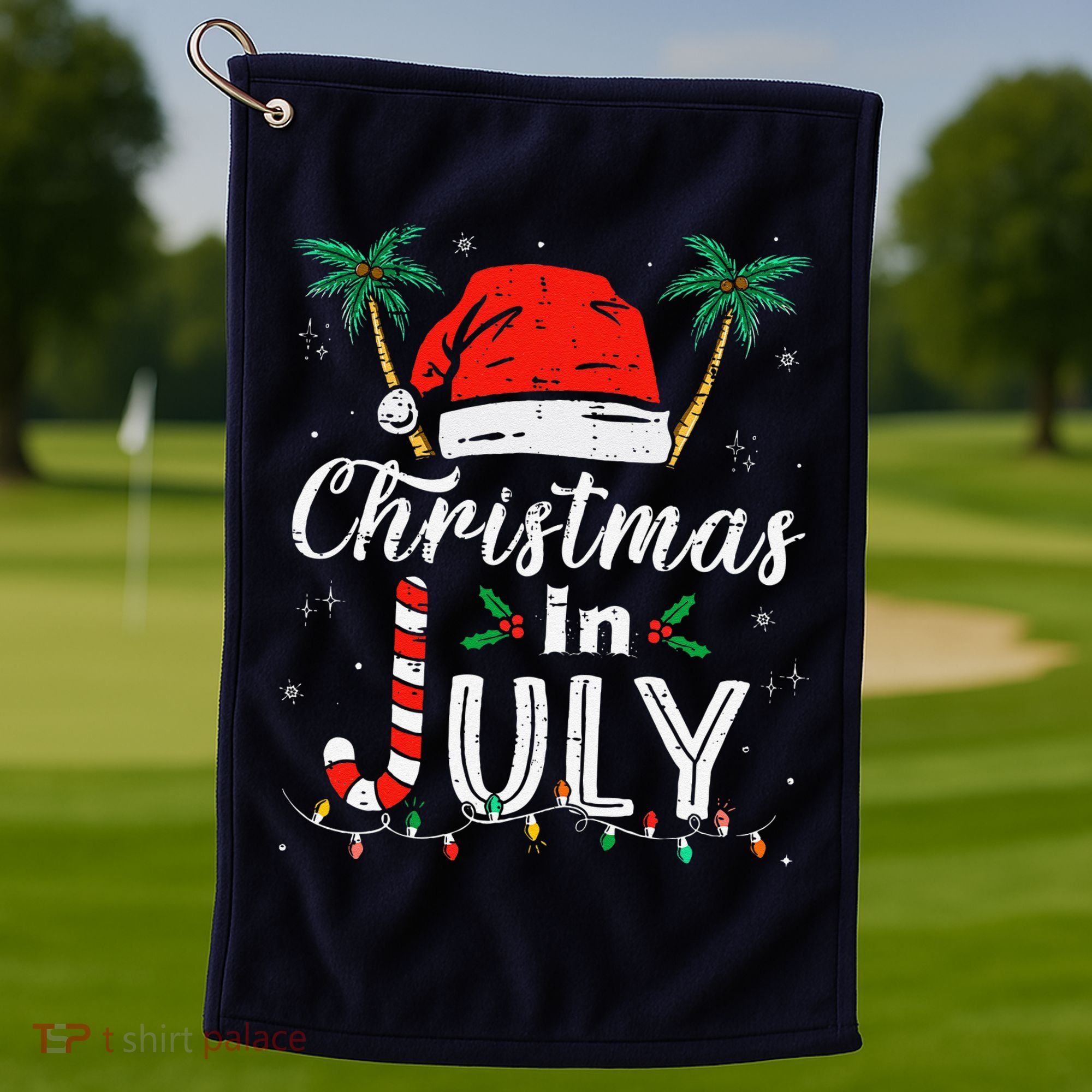 Christmas In July Santa Hat Funny Xmas Golf Towel