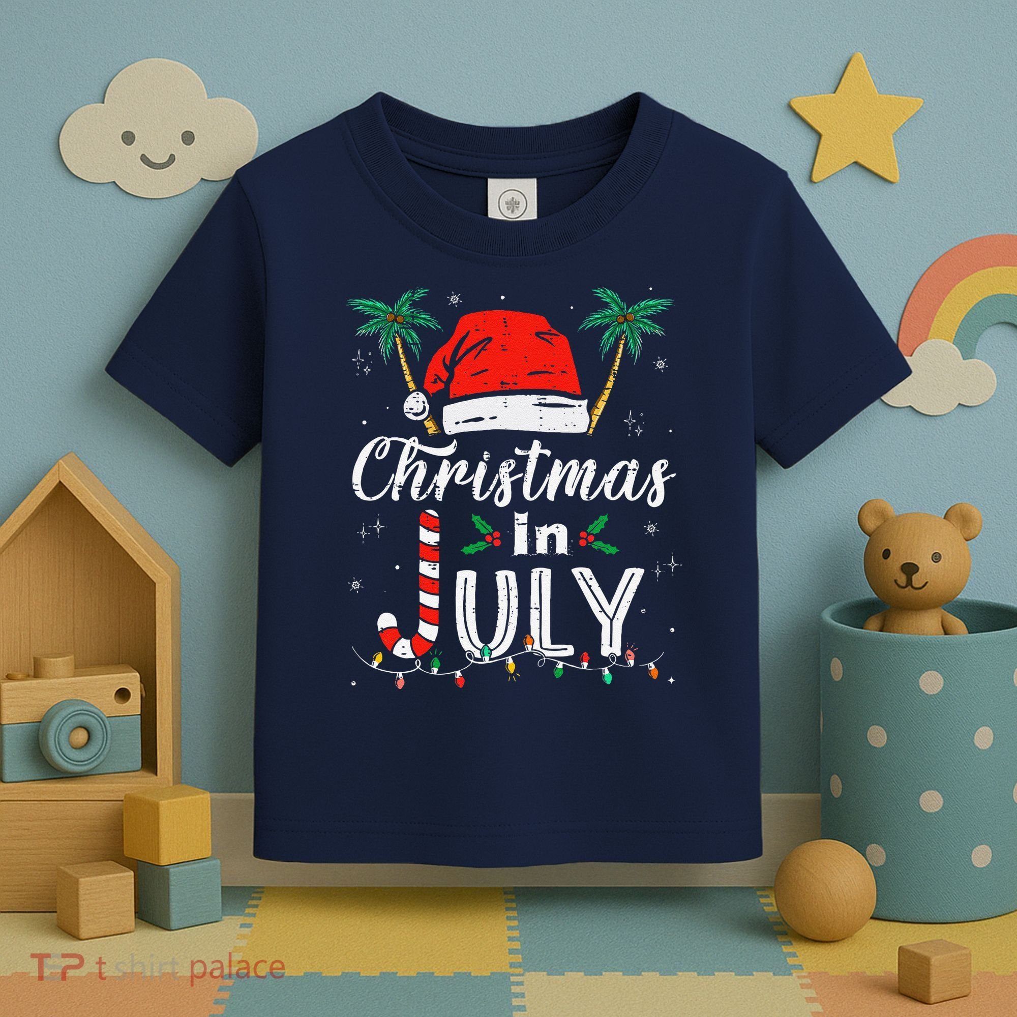 Christmas In July Santa Hat Funny Xmas Toddler T-Shirt
