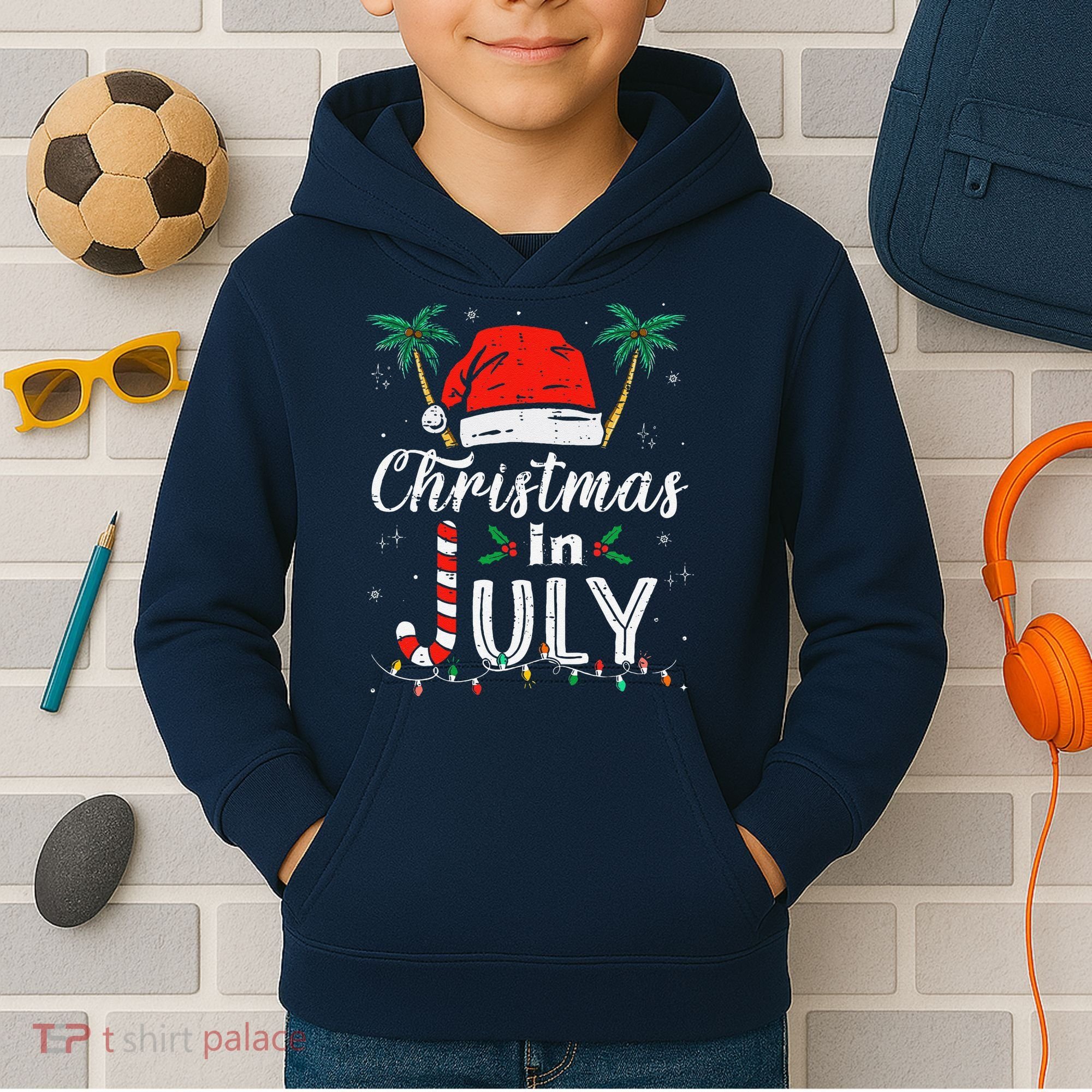 Christmas In July Santa Hat Funny Xmas Kids Hoodie