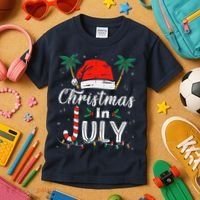 Christmas In July Santa Hat Funny Xmas Kids T-Shirt thumb 3
