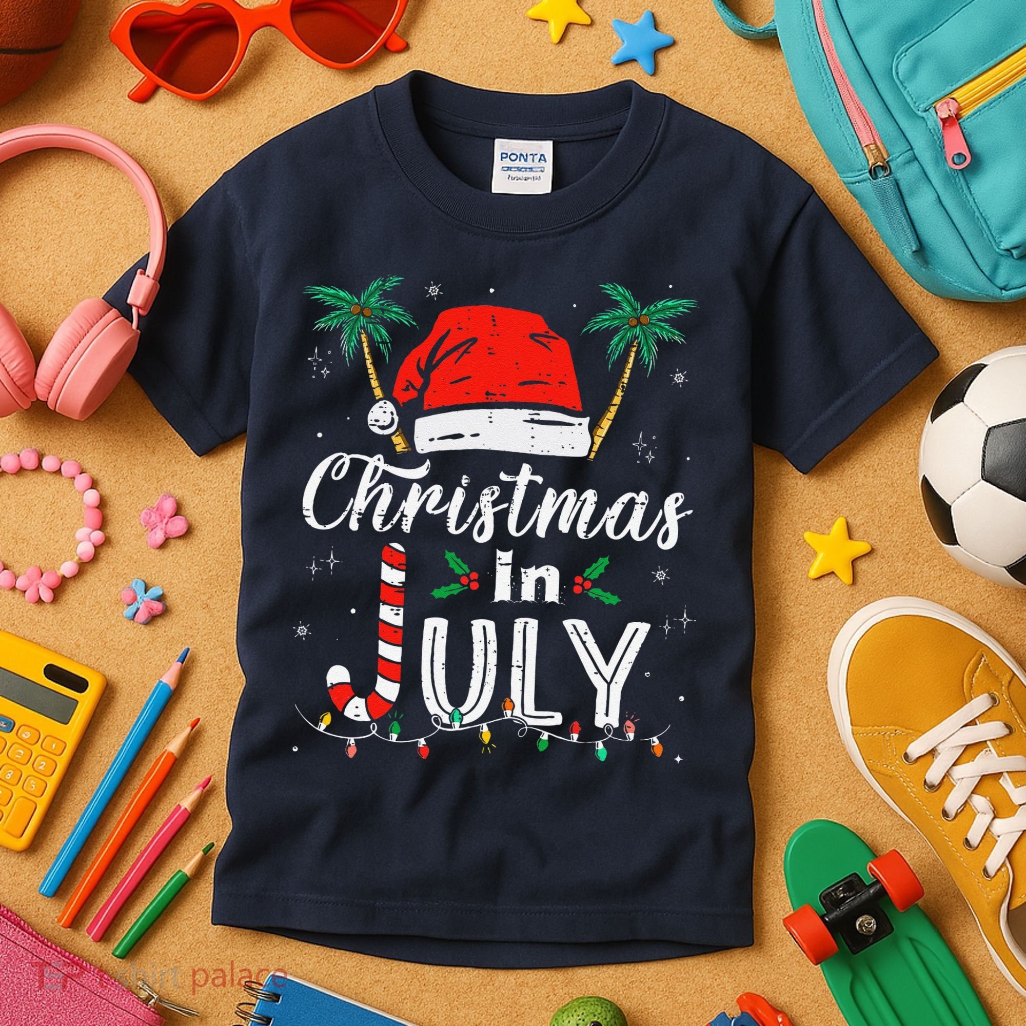 Christmas In July Santa Hat Funny Xmas Kids T-Shirt