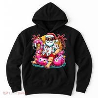 Christmas In July Santa Flamingo Float Summer Xmas Hoodie thumb 0